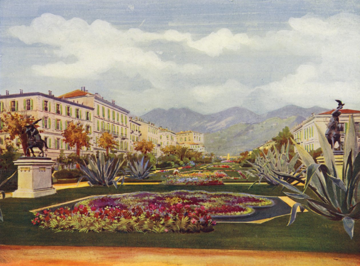 Menton, Le Jardin Public (színes litográfia) alkotó: European School