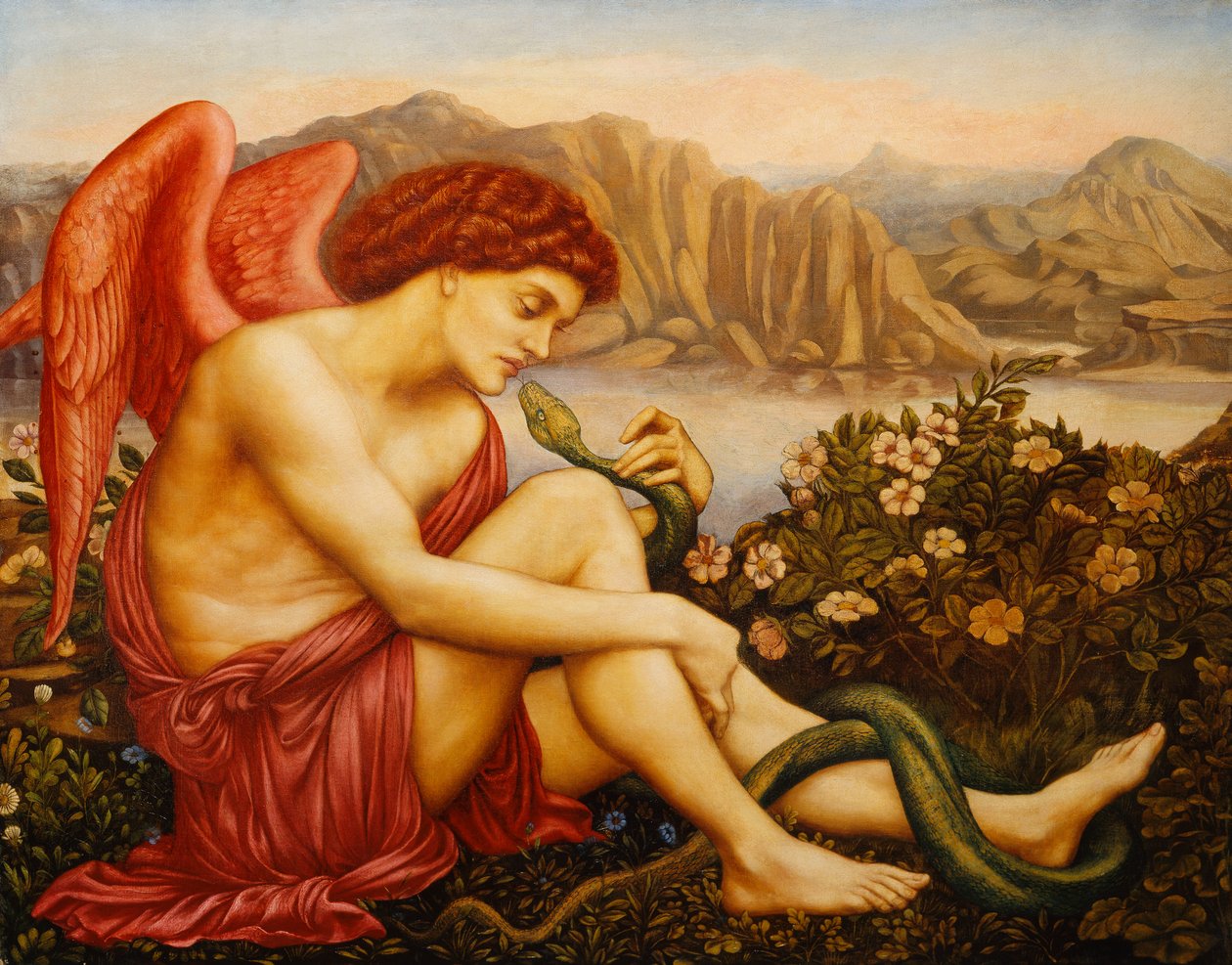 Angyal kígyóval, alkotó: Evelyn De Morgan