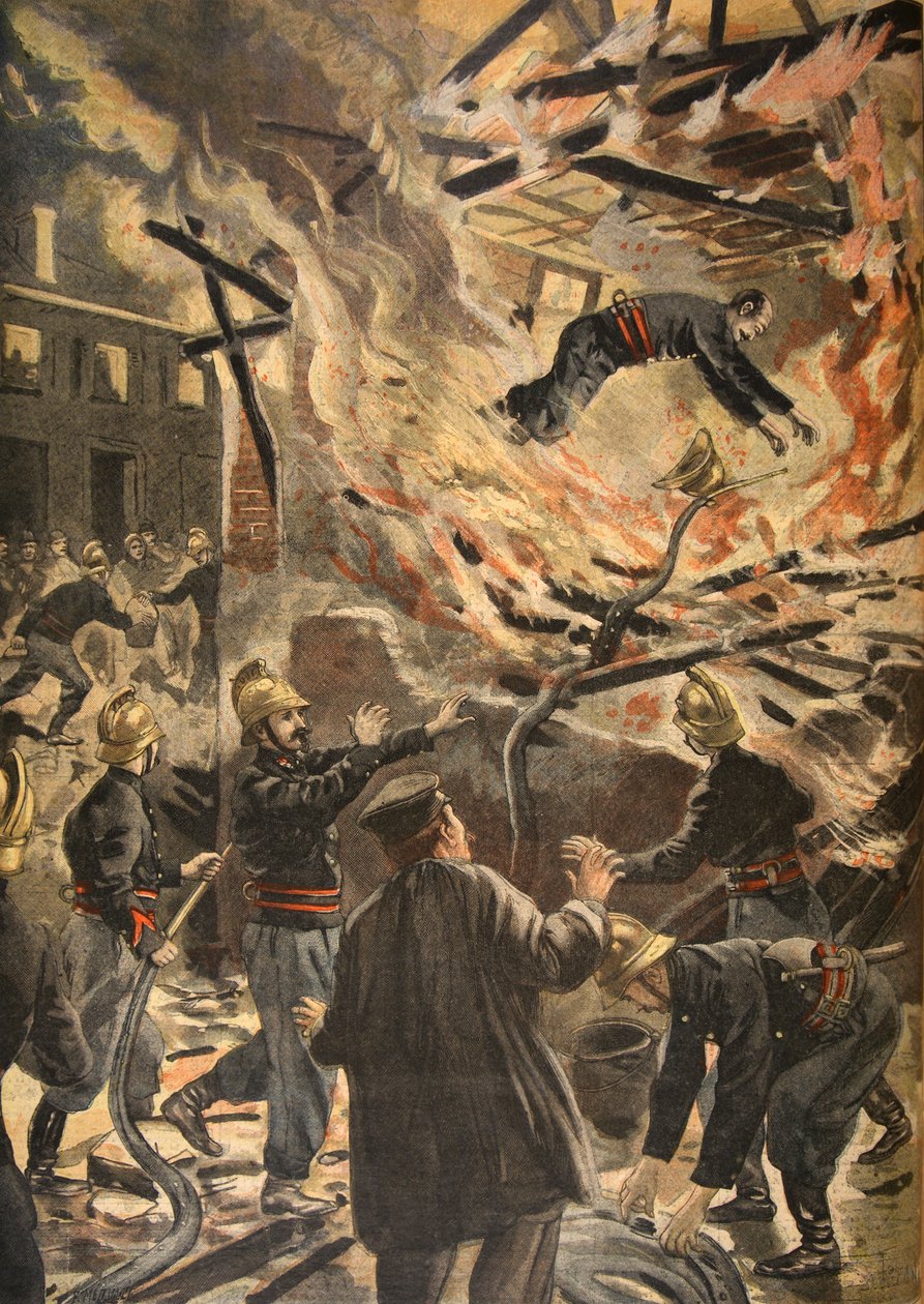 Tűzoltó Bailly halála Bourges-ban, illusztráció a „Le Petit Journal: Supplement illustre” című folyóiratból, 1898. február 13. alkotó: F.L. and Tofani, Oswaldo Meaulle