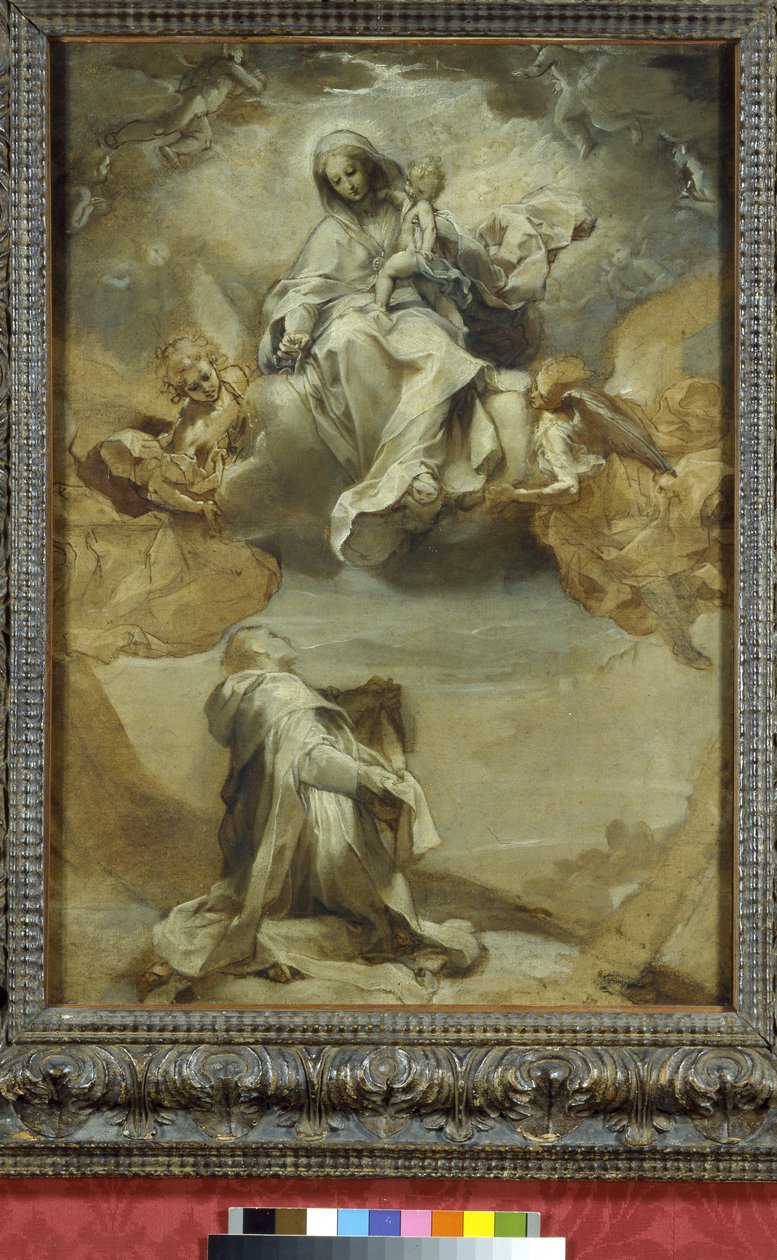 Szent Domonkos rózsafüzér fogadása, 16. század (vegyes technika papíron) alkotó: Federico Barocci