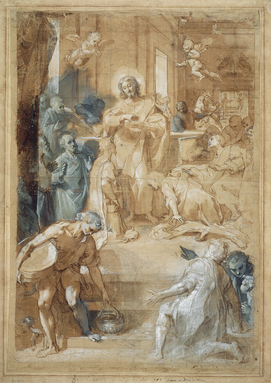 Az Eucharisztia intézménye, 1603 körül (tinta mosással, fekete kréta és grisaille olaj a papíron) alkotó: Federico Barocci