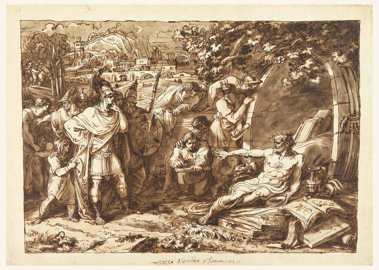 Rajz, Nagy Sándor és Diogenész, 1820-22 alkotó: Felice Giani