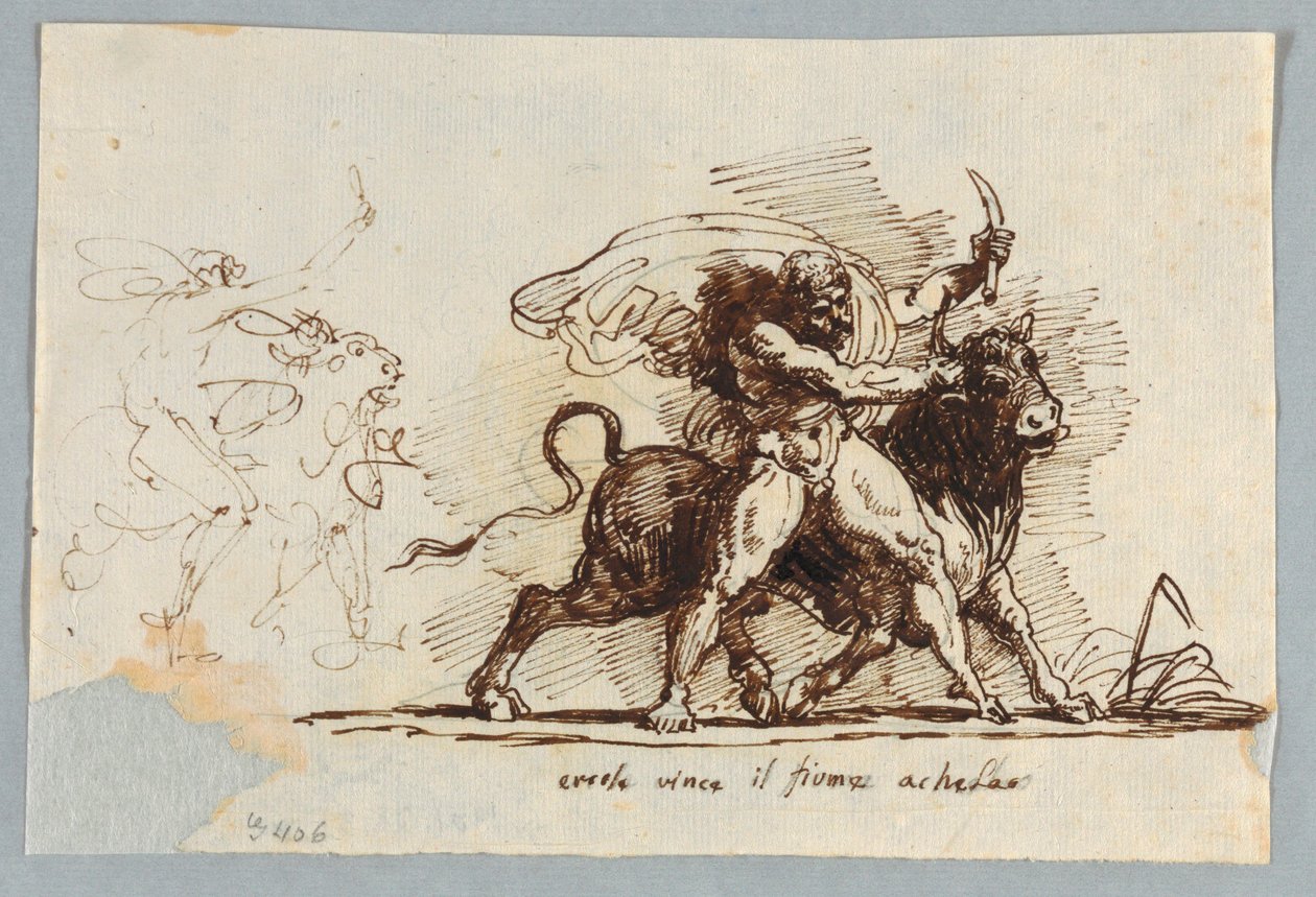 Hercules rendereli Hornt a Bull Achelousból alkotó: Felice Giani