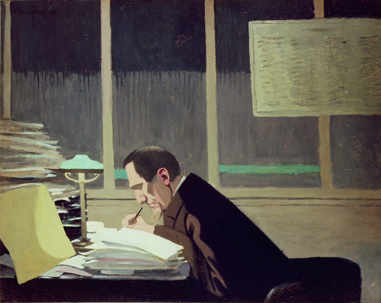 Felix Feneon (1861-1944) a "La Revue Blanche"-ben, 1896 (olaj a kártyán) alkotó: Felix Edouard Vallotton
