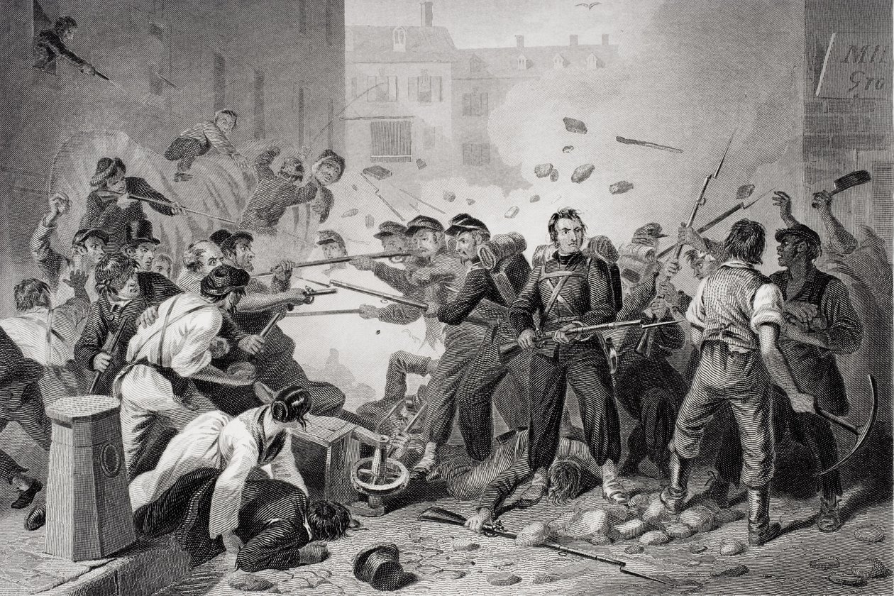 A massachusettsi milícia áthalad Baltimore-on, Pennsylvaniában, 1861 alkotó: Felix Octavius Carr Darley