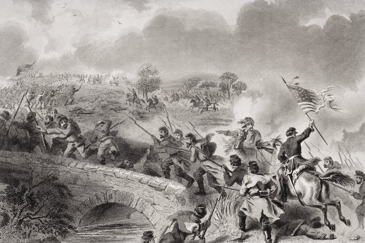 Az Antietam Creek hídjának elfoglalása az antietami csatában, Maryland államban, 1862 alkotó: Felix Octavius Carr Darley