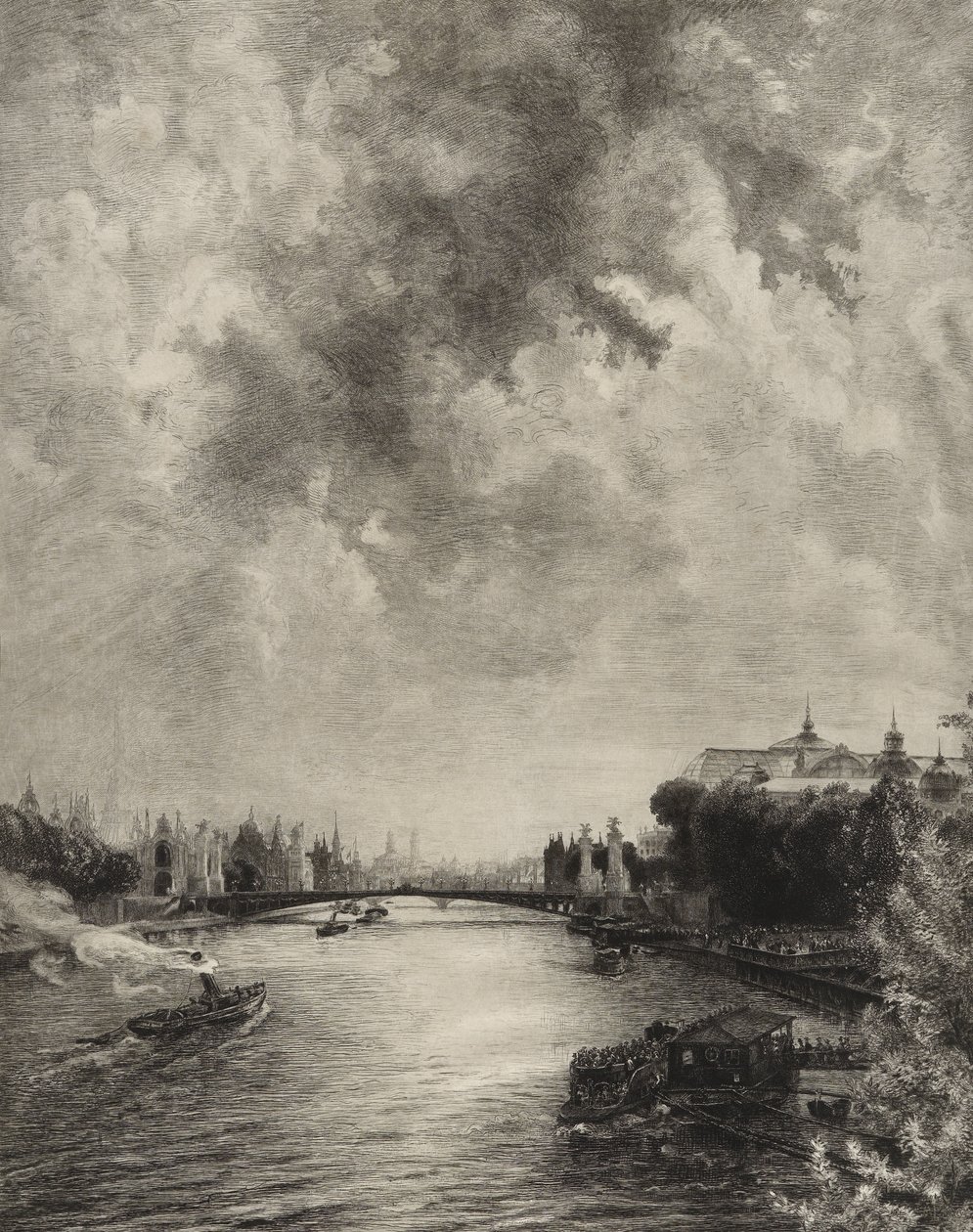 Cím nélkül (kilátás a Szajnára) alkotó: Felix Bracquemond