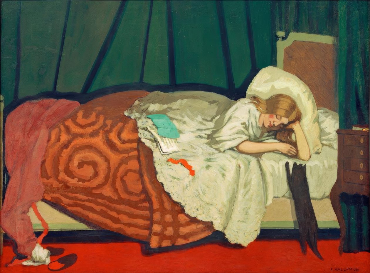 Nő fekve játszik egy macskával alkotó: Felix Edouard Vallotton