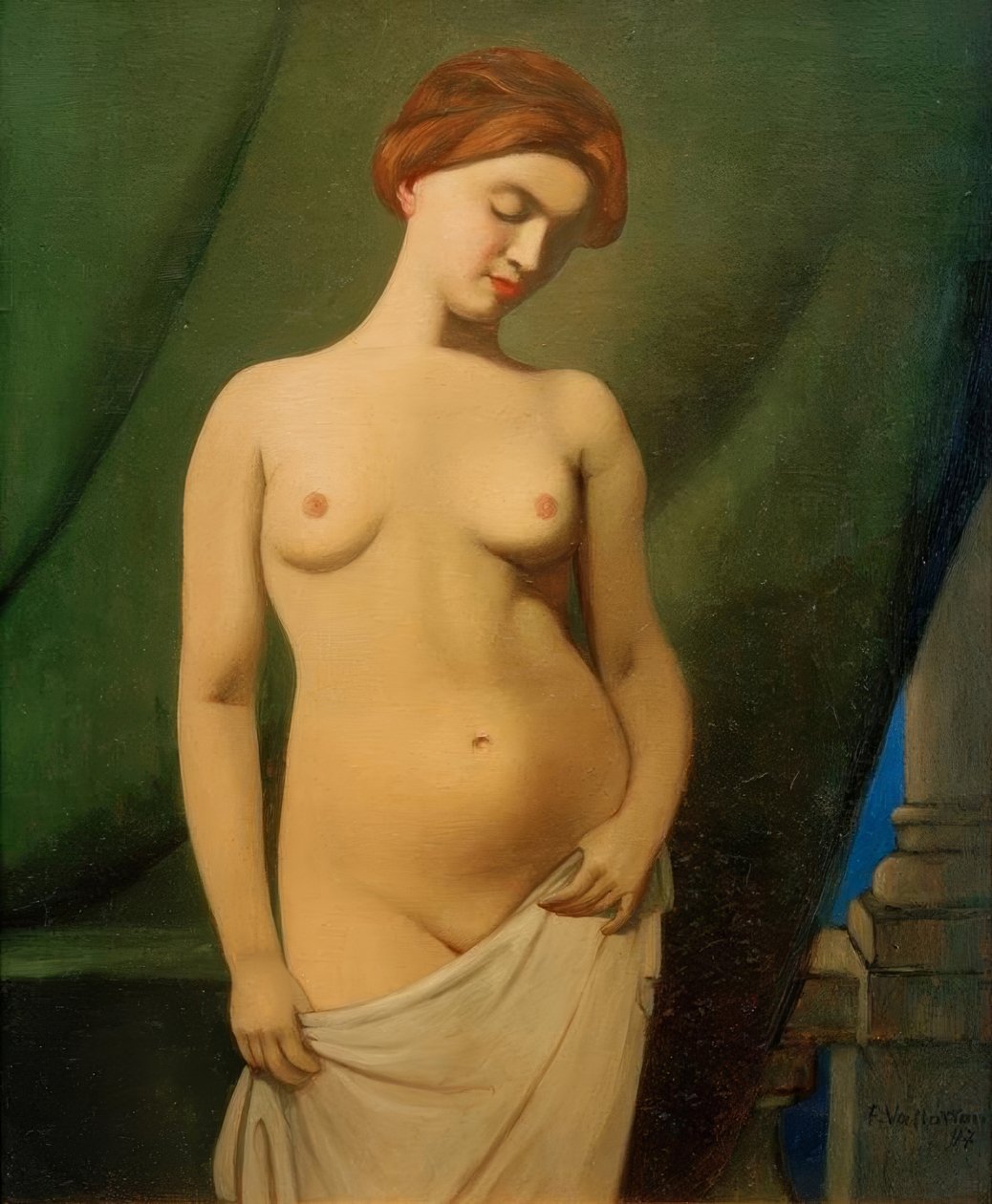 Meztelen nők, zöld függöny alkotó: Felix Edouard Vallotton