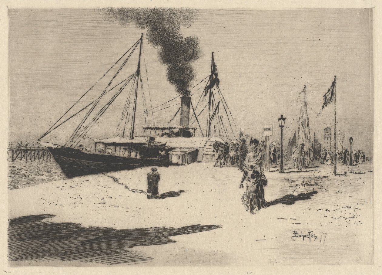 Móló a trouville-i rakparton, 1877. alkotó: Felix Hilaire Buhot