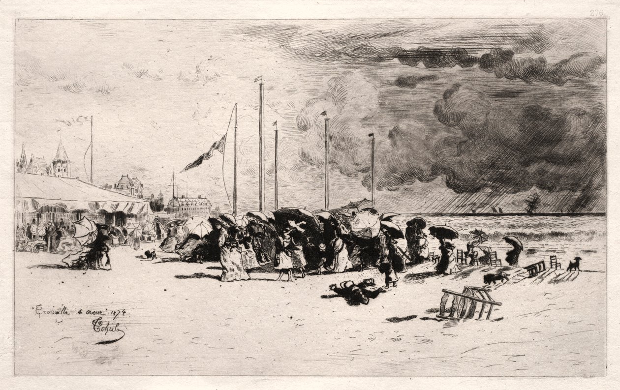 A vihar Trouville-ben, 1874. alkotó: Felix Hilaire Buhot