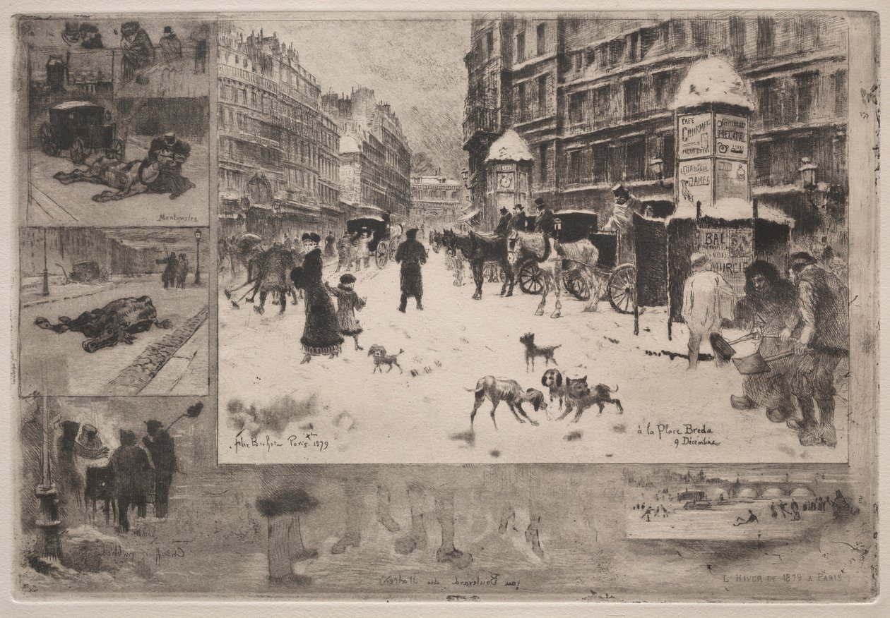 Tél Párizsban, 1879. alkotó: Felix Hilaire Buhot