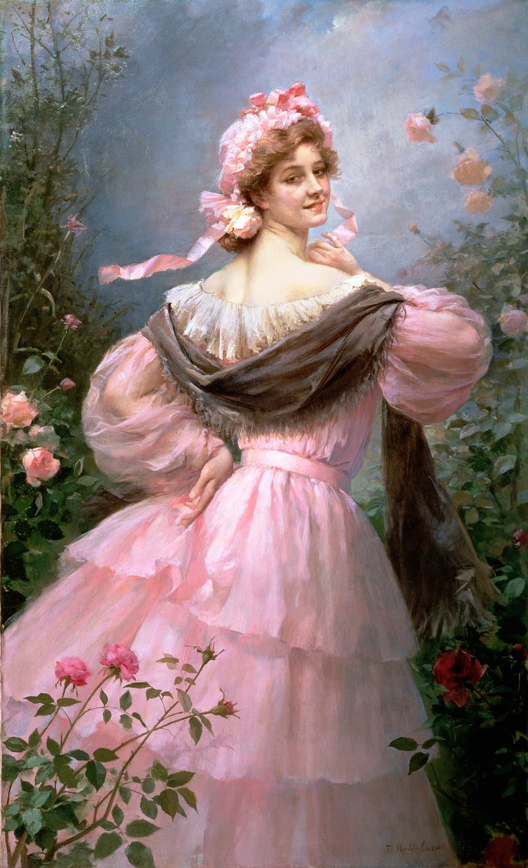 Elegáns nő egy rózsakertben alkotó: Felix Hippolyte Lucas