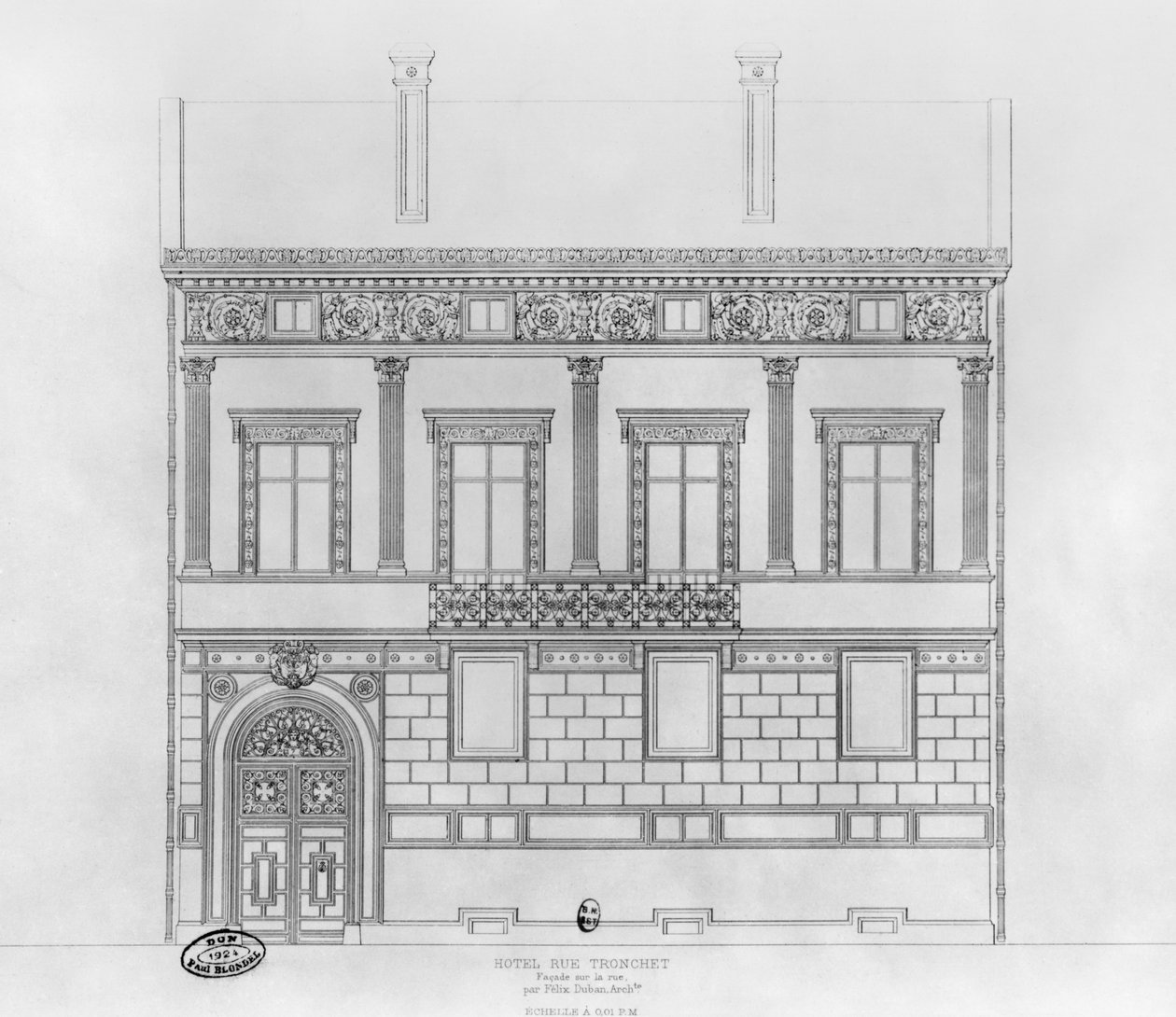 Hotel de Pourtales, homlokzat, 1850 alkotó: Felix Louis Jacques Duban