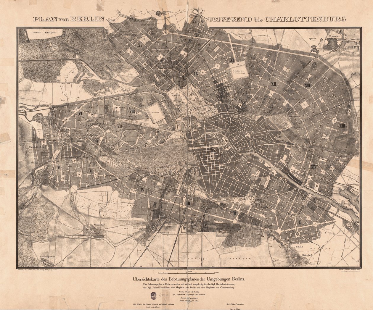 Berlin környékének fejlesztési tervének áttekintő térképe. alkotó: Ferdinand Boehm