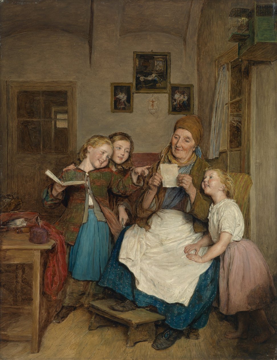 Nagymama három unokával alkotó: Ferdinand Georg Waldmuller