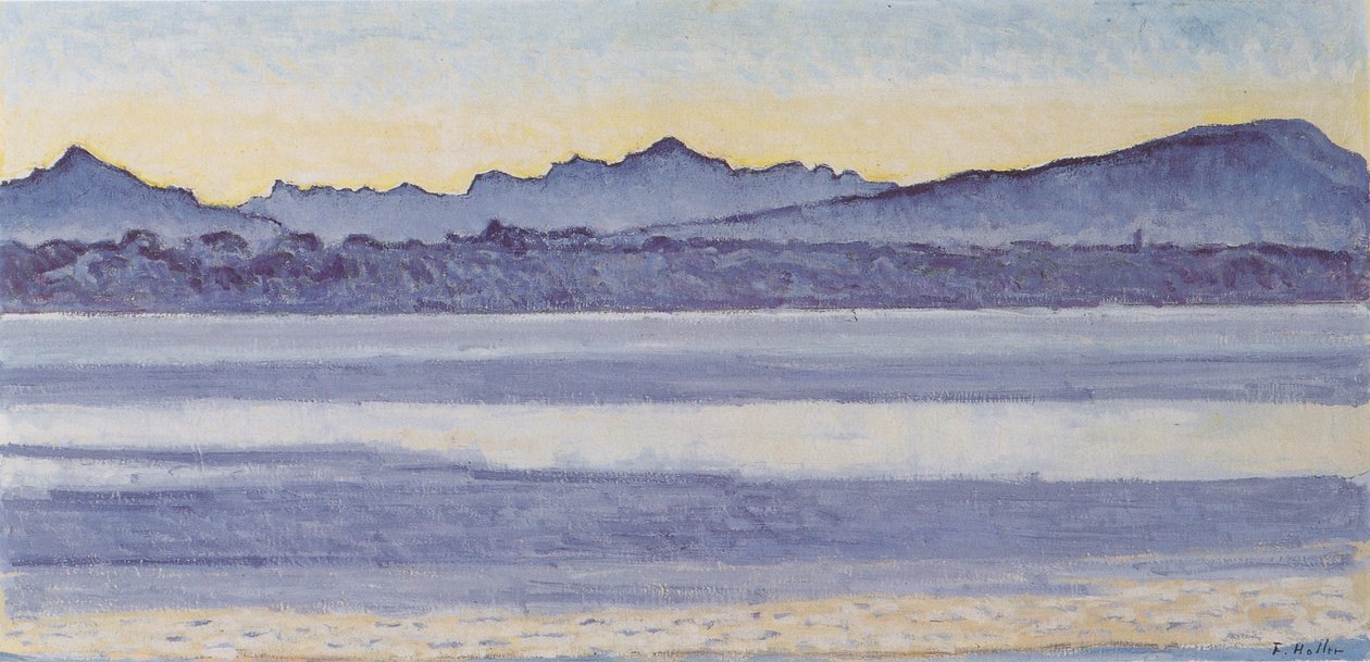Genfi-tó a Mont-Blanc-szal a reggeli fényben alkotó: Ferdinand Hodler