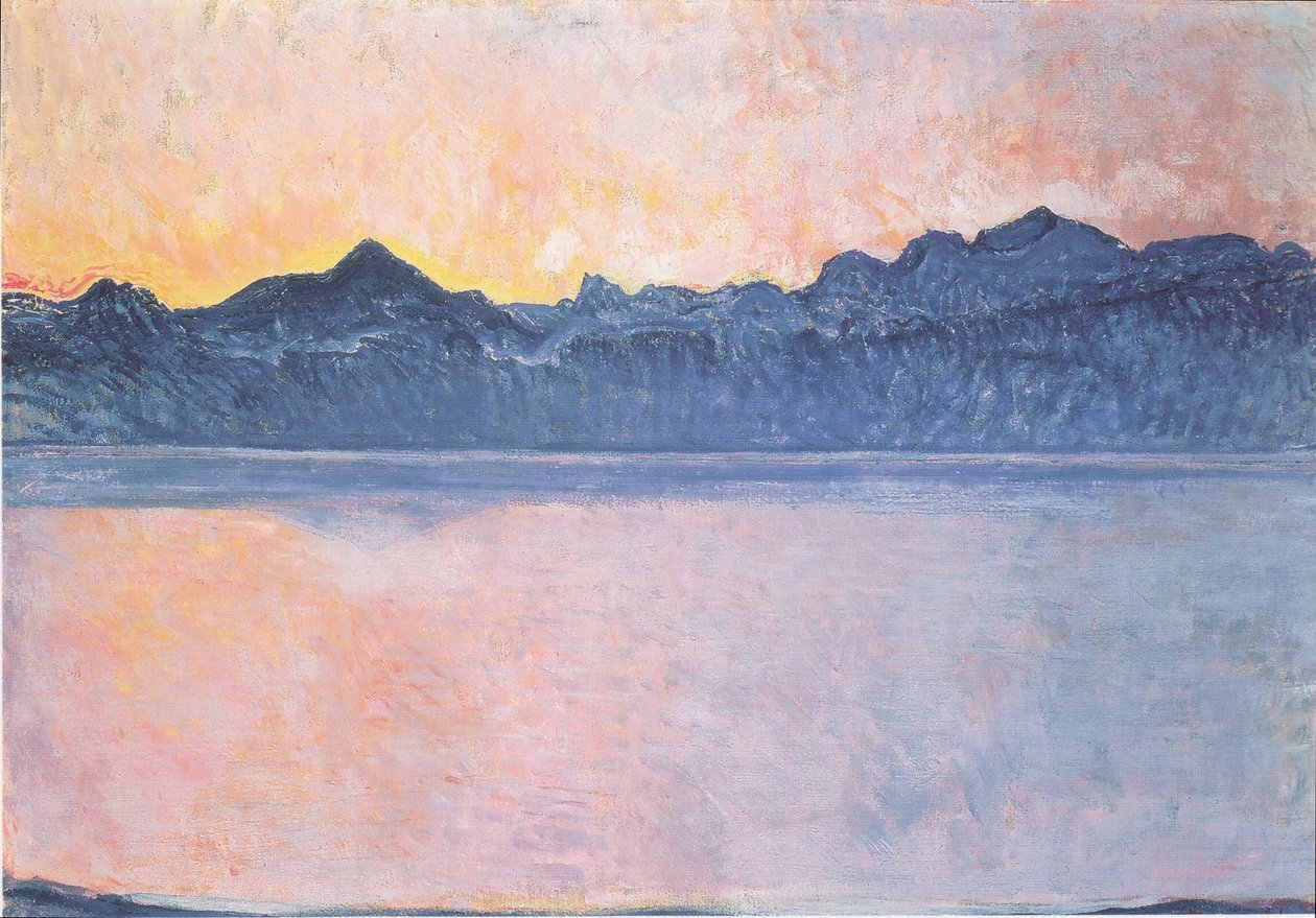 Genfi-tó a Mont-Blanc-szal a reggeli fényben alkotó: Ferdinand Hodler