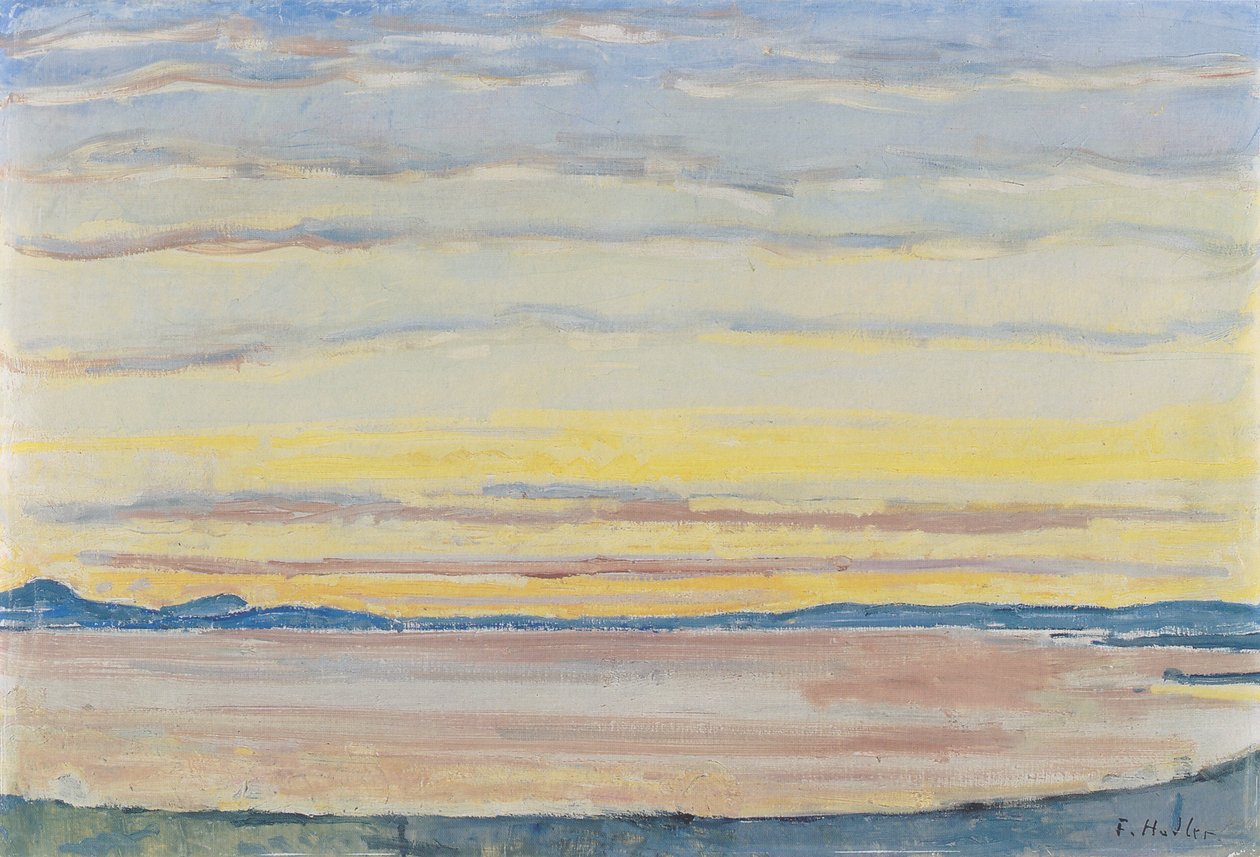 Naplemente a Genfi -tavon alkotó: Ferdinand Hodler