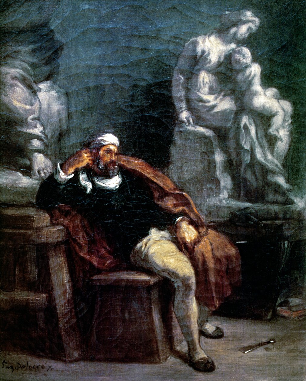 Michelangelo (1475-1564) műtermében alkotó: Ferdinand Victor Eugene Delacroix