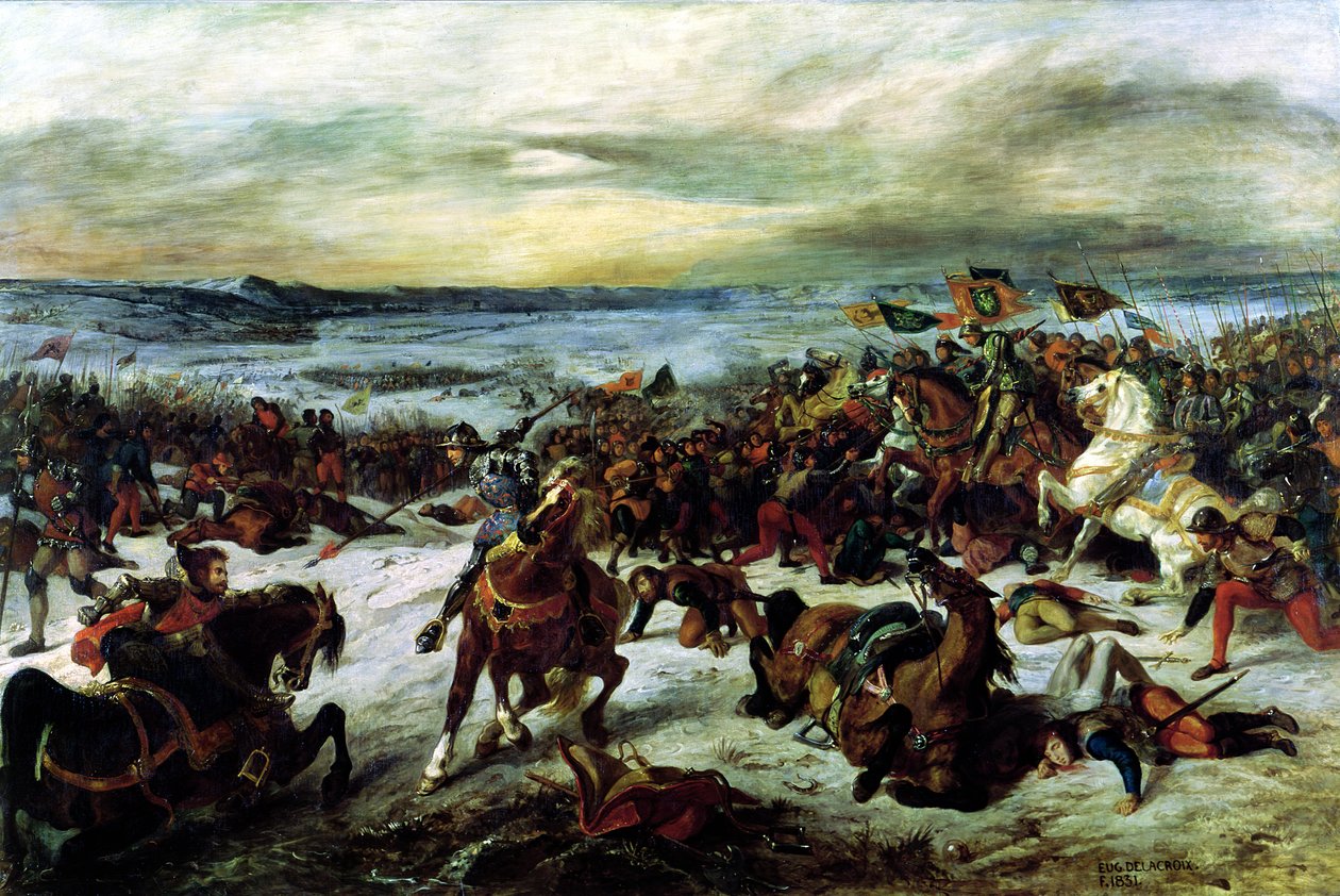 Merész Károly (1433-77) halála a nancy-i csatában, 1477. január 5., 1831. alkotó: Ferdinand Victor Eugene Delacroix