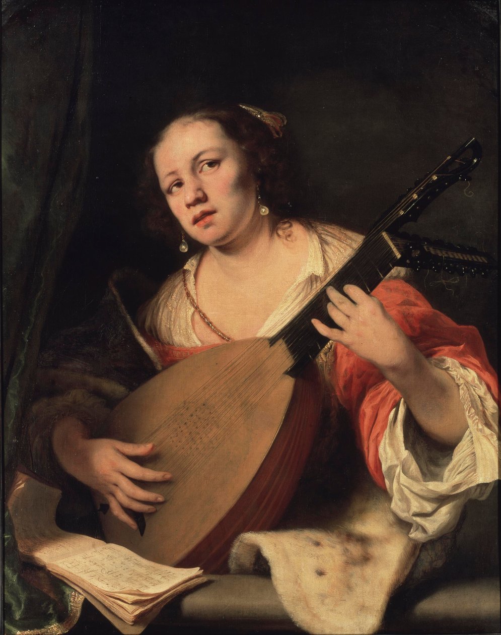 Lanton játszó hölgy, 1654 alkotó: Ferdinand Bol