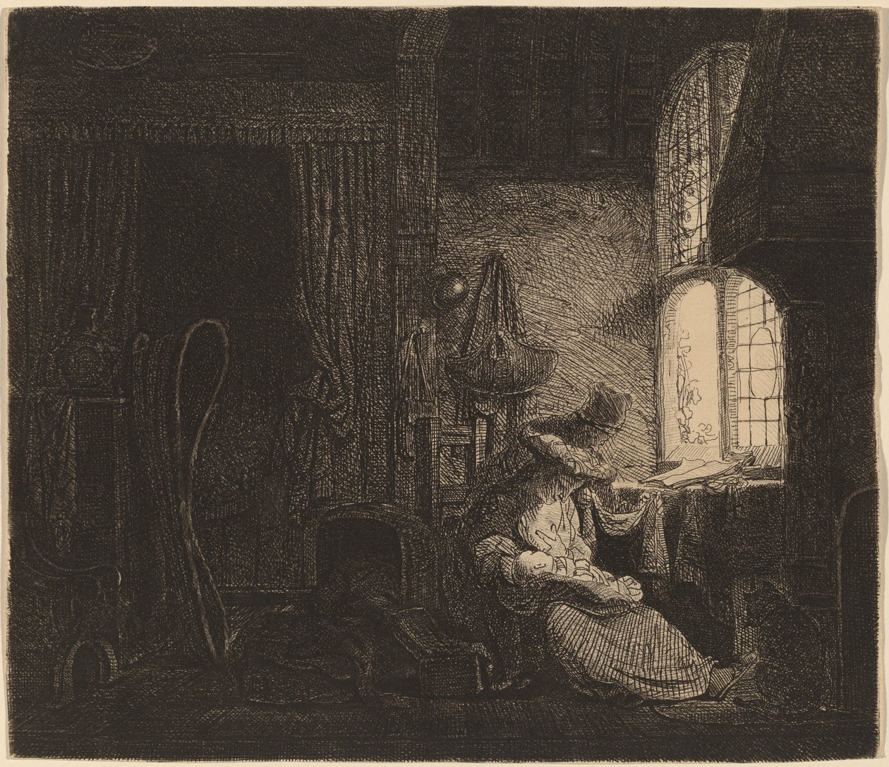A család a szobában alkotó: Ferdinand Bol