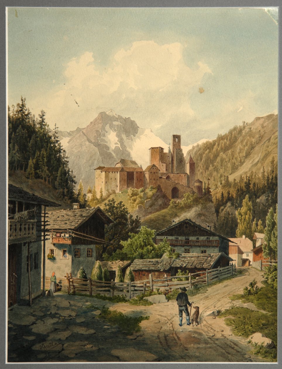 Alpesi táj kastéllyal alkotó: Ferdinand Gatt