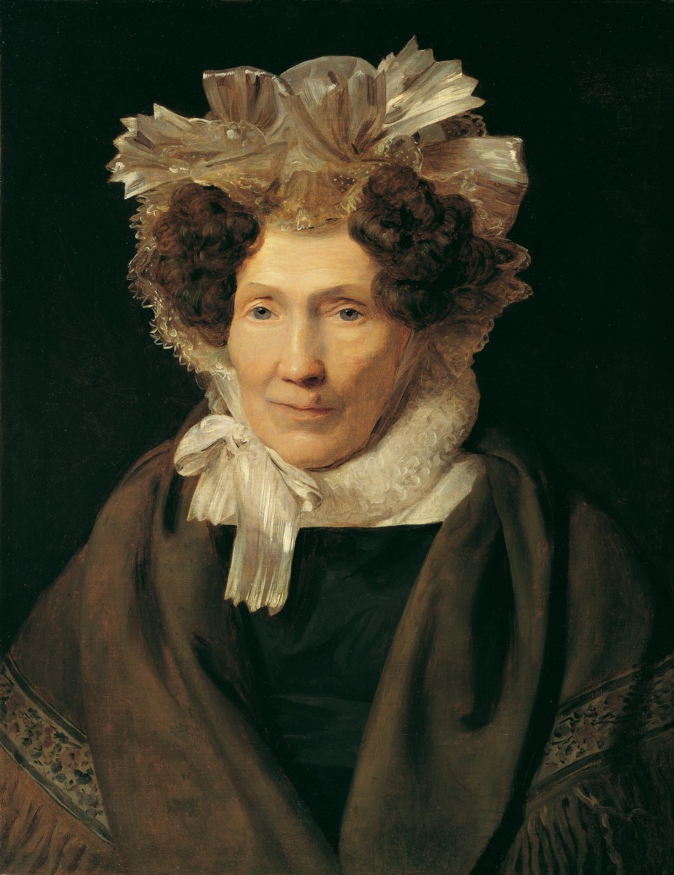 Idős nő fehér sávos kapucnival alkotó: Ferdinand Georg Waldmuller