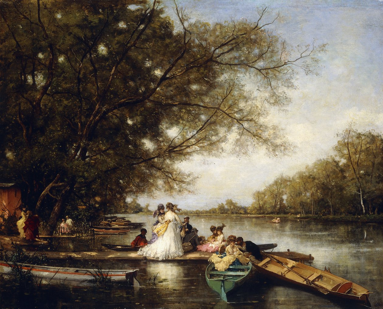 Csónakázó parti a Temzén, alkotó: Ferdinand Heilbuth