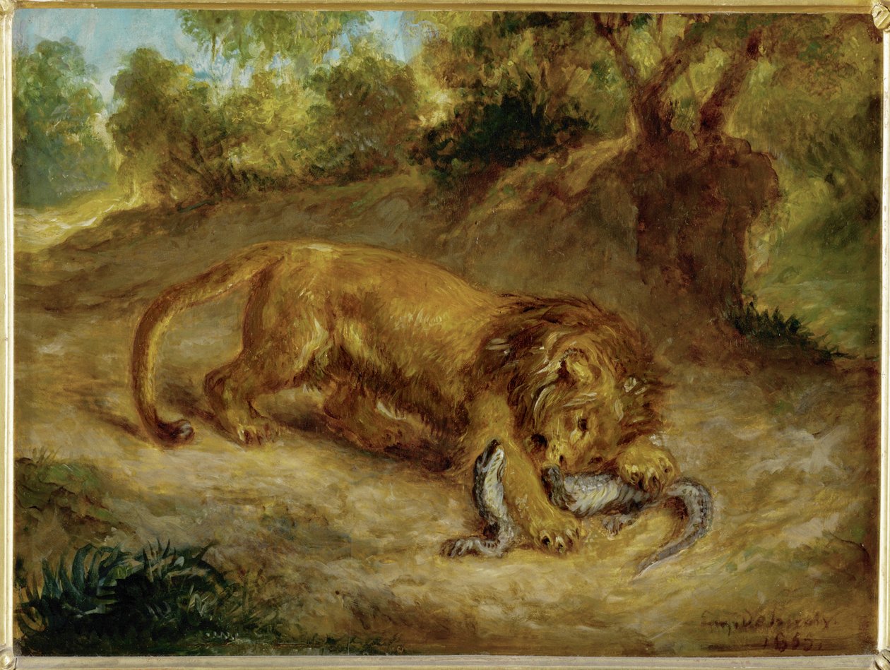 Oroszlán és kajmán ... alkotó: Ferdinand Victor Eugene Delacroix