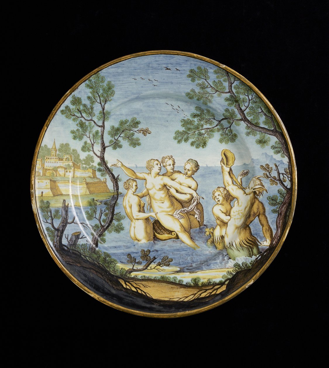 Lemez amfitrittel és nimfákkal, c. 1730-1750 (ónmázas cserép, maiolica) alkotó: Ferdinando Maria Campani