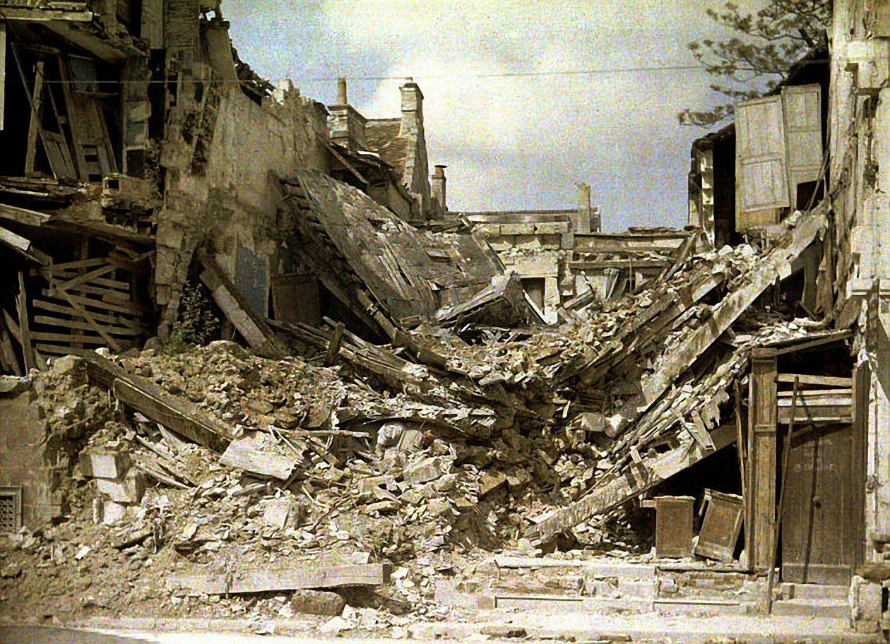 Romok látványa, Soissons, Aisne, Franciaország, 1917 (autokróm) alkotó: Fernand Cuville