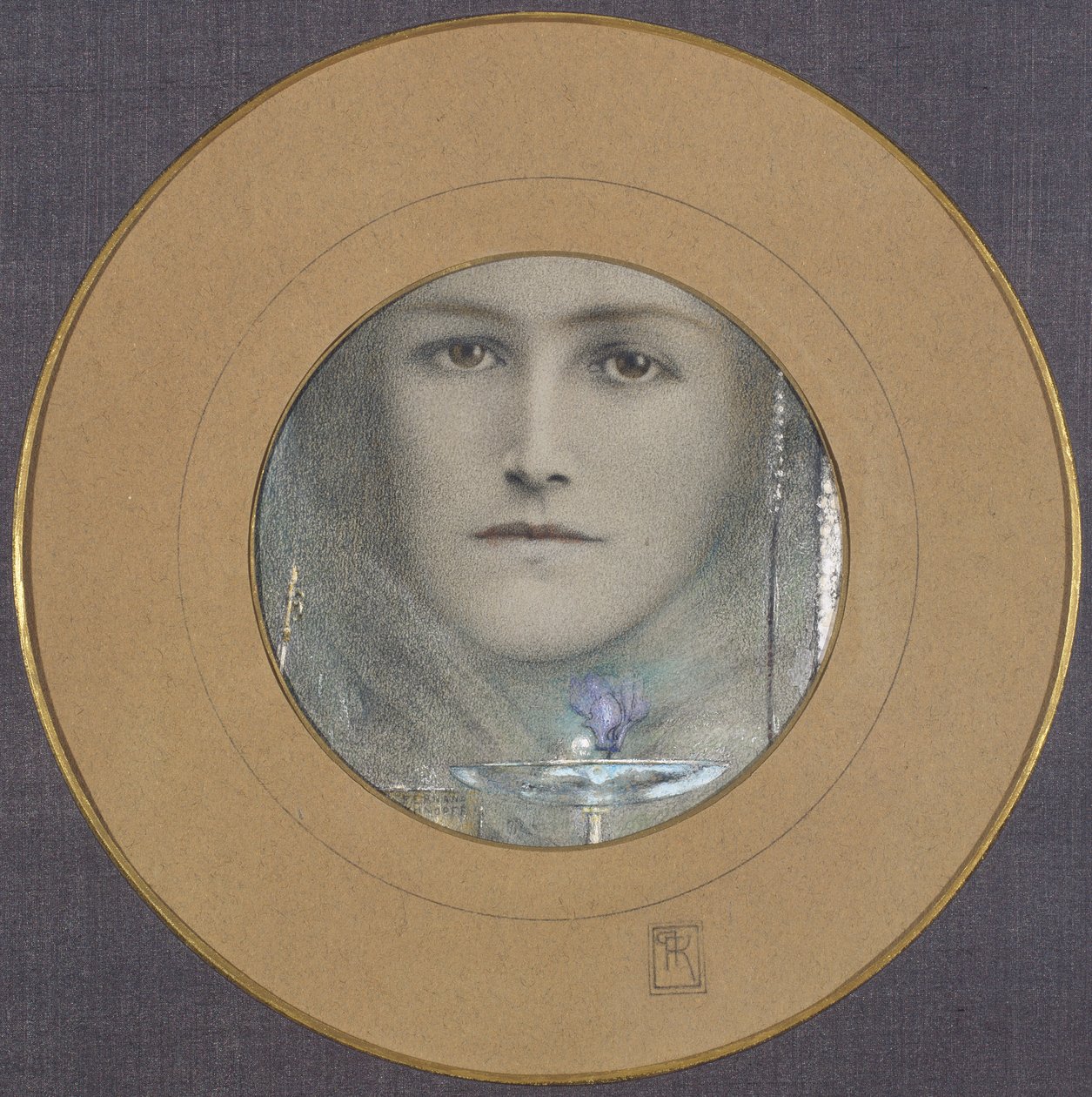 Barna szemek és egy kék virág alkotó: Fernand Khnopff