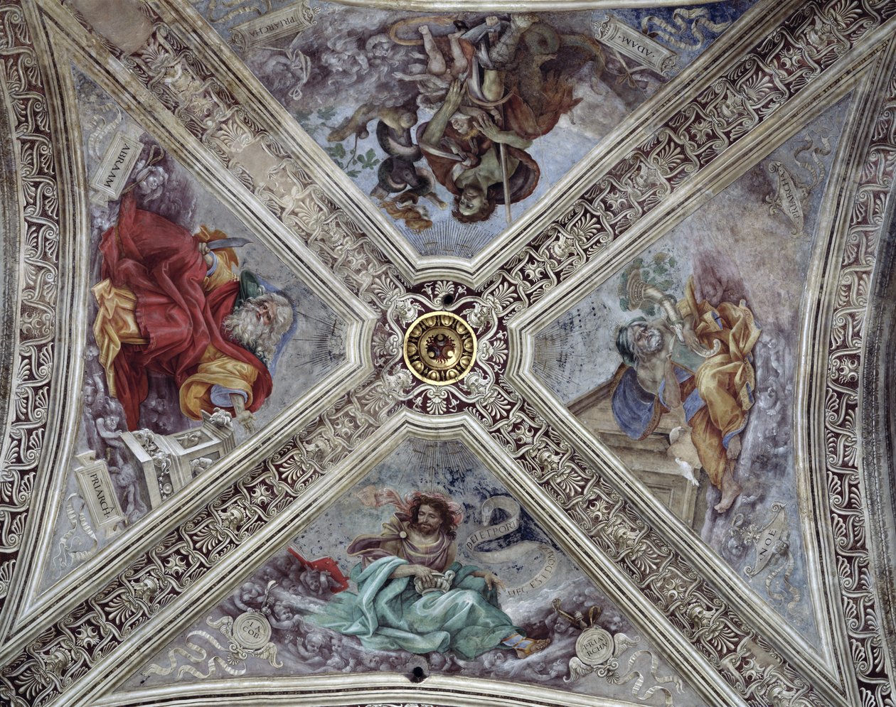 A Strozzi-kápolna mennyezete Ábrahám, Noé, Ádám és Jákob prófétákat ábrázol 1489-1502 körül alkotó: Filippino Lippi