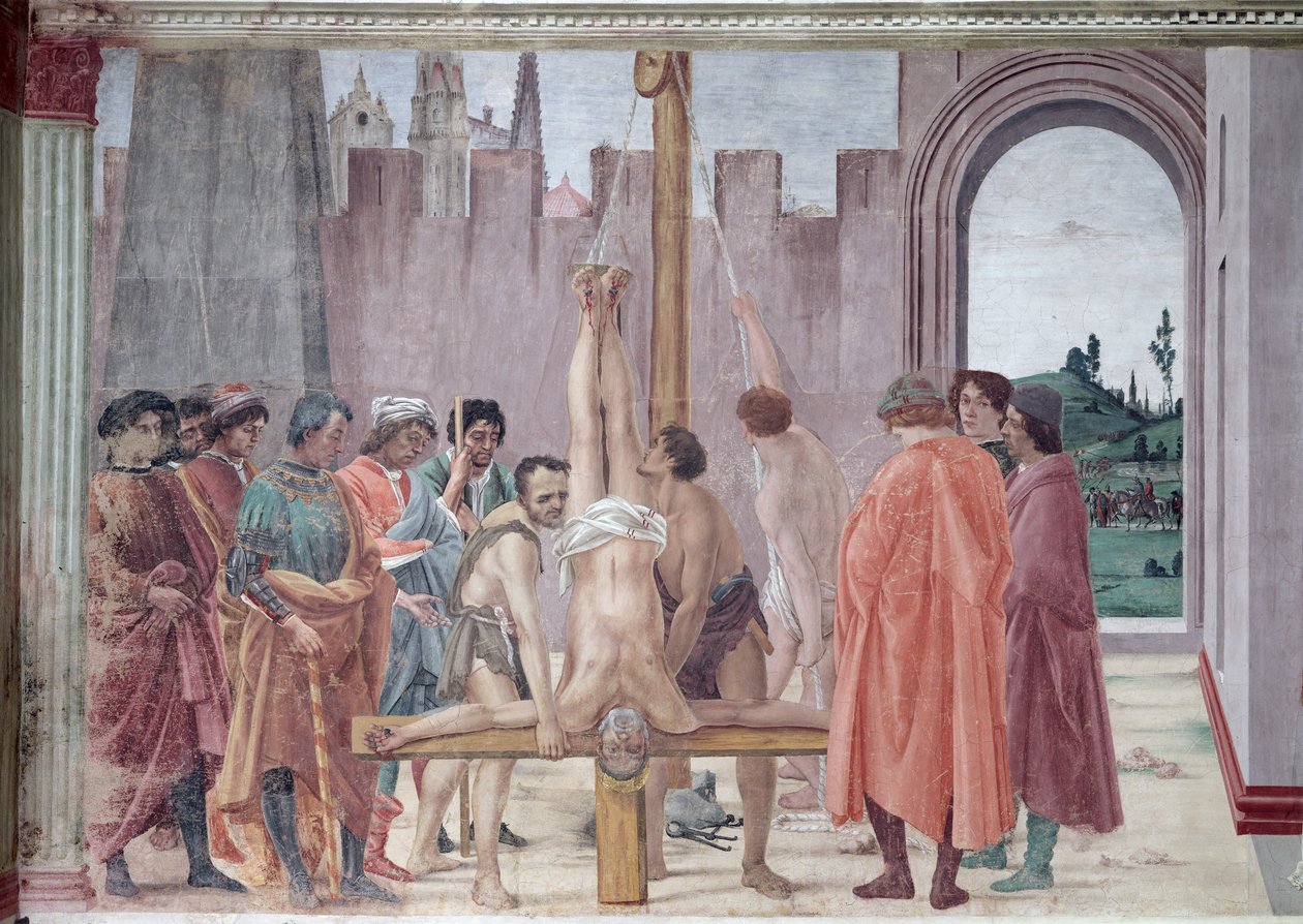 Szent Péter keresztre feszítése, 1484-85 körül (restauráció után) alkotó: Filippino Lippi