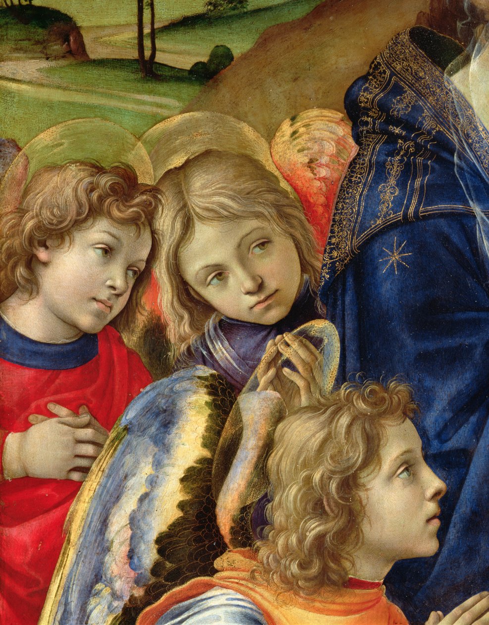 Szent Bernát látomása, három angyal részlete, 1480 alkotó: Filippino Lippi