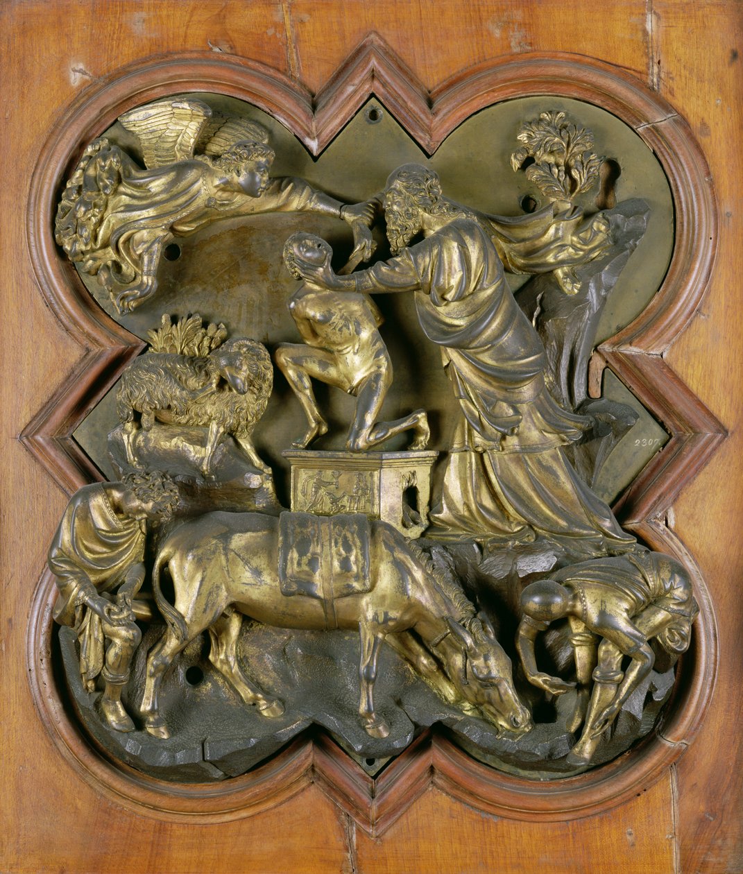 Izsák feláldozása, bronz versenydombormű a Baptistry Doors számára, Firenze, 1401 (bronz) alkotó: Filippo Brunelleschi