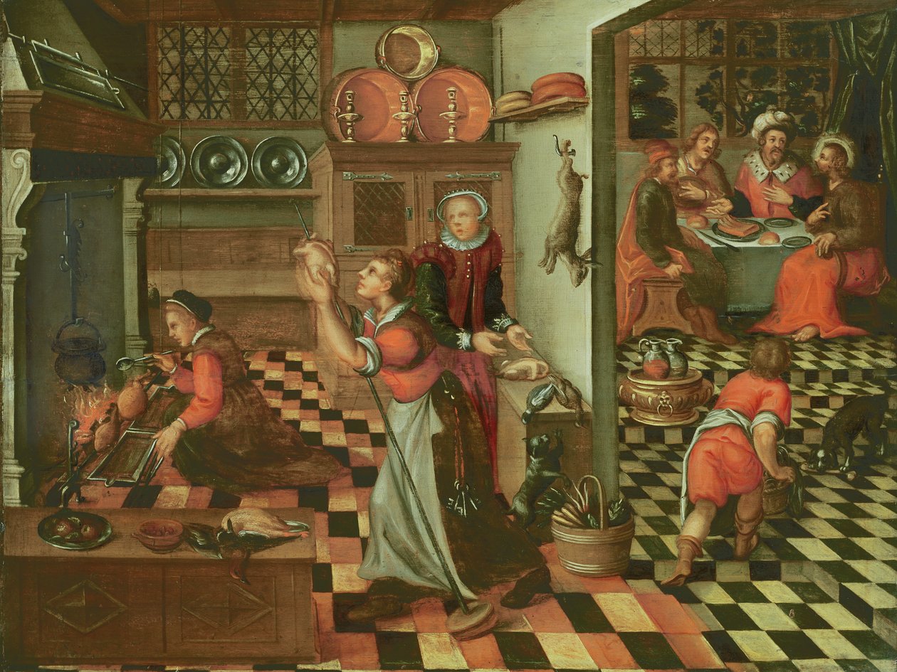 A konyha belseje, a vacsora Emmausban alkotó: Flemish School