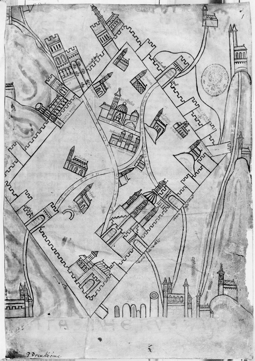 Ms 466 fol.1 Jeruzsálem város térképe, 1167 előtt alkotó: Flemish School