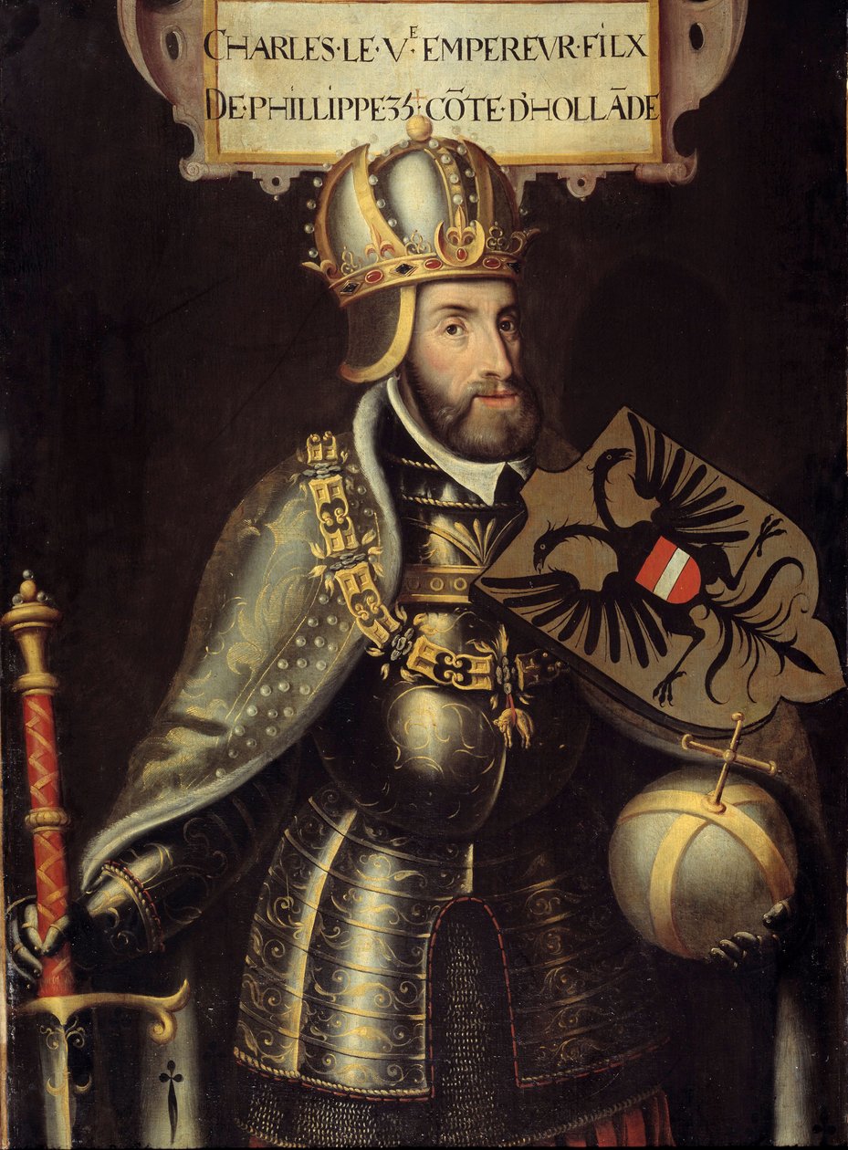 V. Károly portréja lábán alkotó: Flemish School