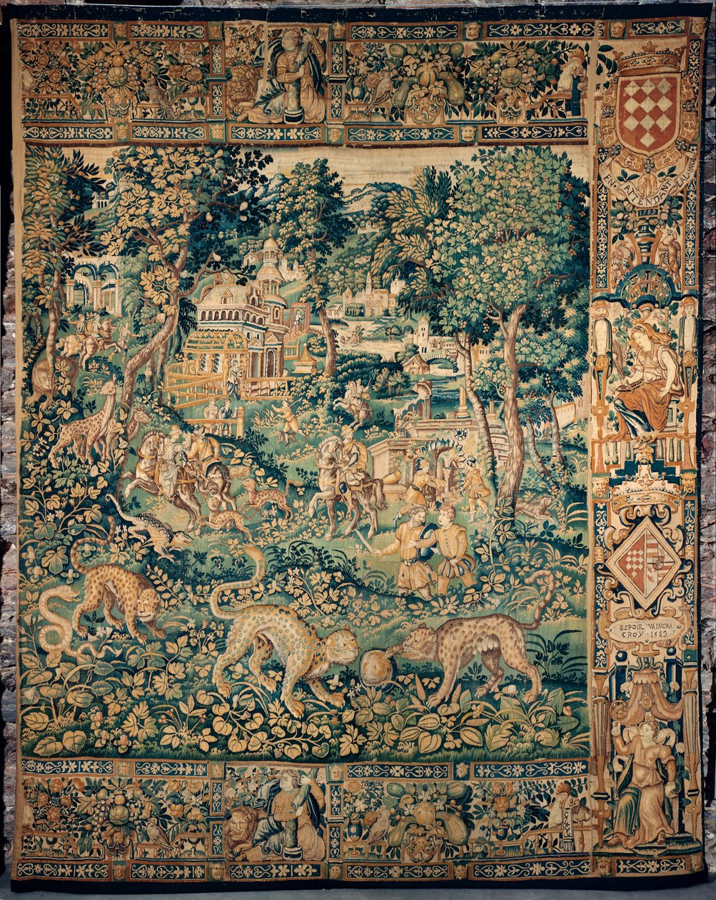 Gobelin. Enghien. Szöveg: „HOPE WILL OVERCOME CROY 1589”. alkotó: Flemish School