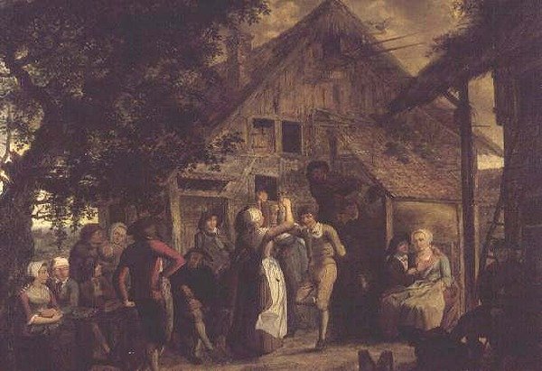 Vidám falusiak egy parasztház előtt alkotó: Flemish School