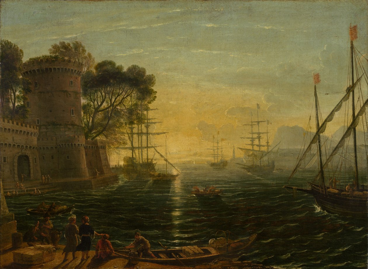 Kikötő naplementekor alkotó: Follower of Claude Lorrain