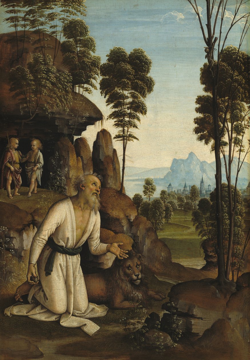 Szent Jeromos a vadonban alkotó: Follower of Pietro Perugino