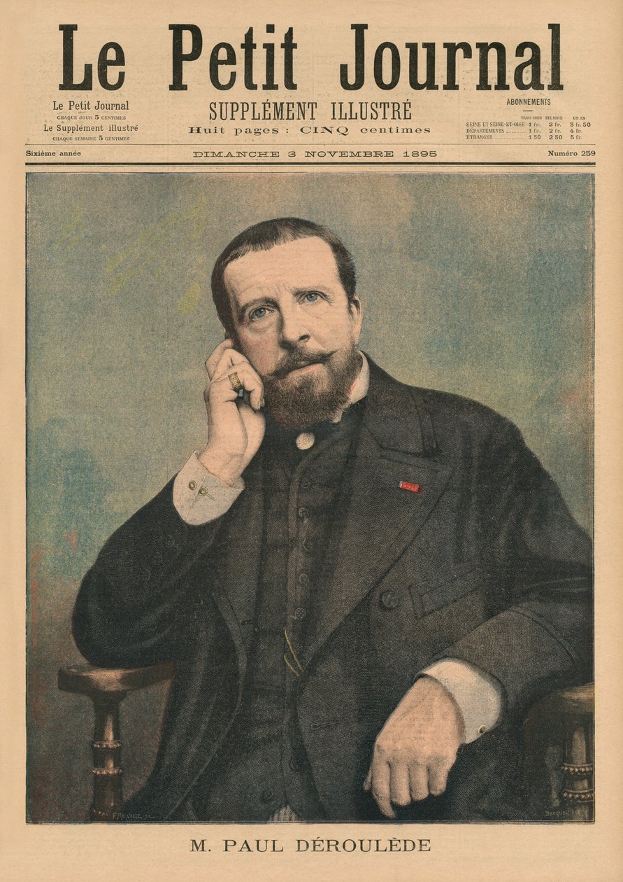 Paul Deroulede, címlapillusztráció a "Le Petit Journal" illusztrált mellékletéből, 1895. november 3. alkotó: Fortune Louis Meaulle