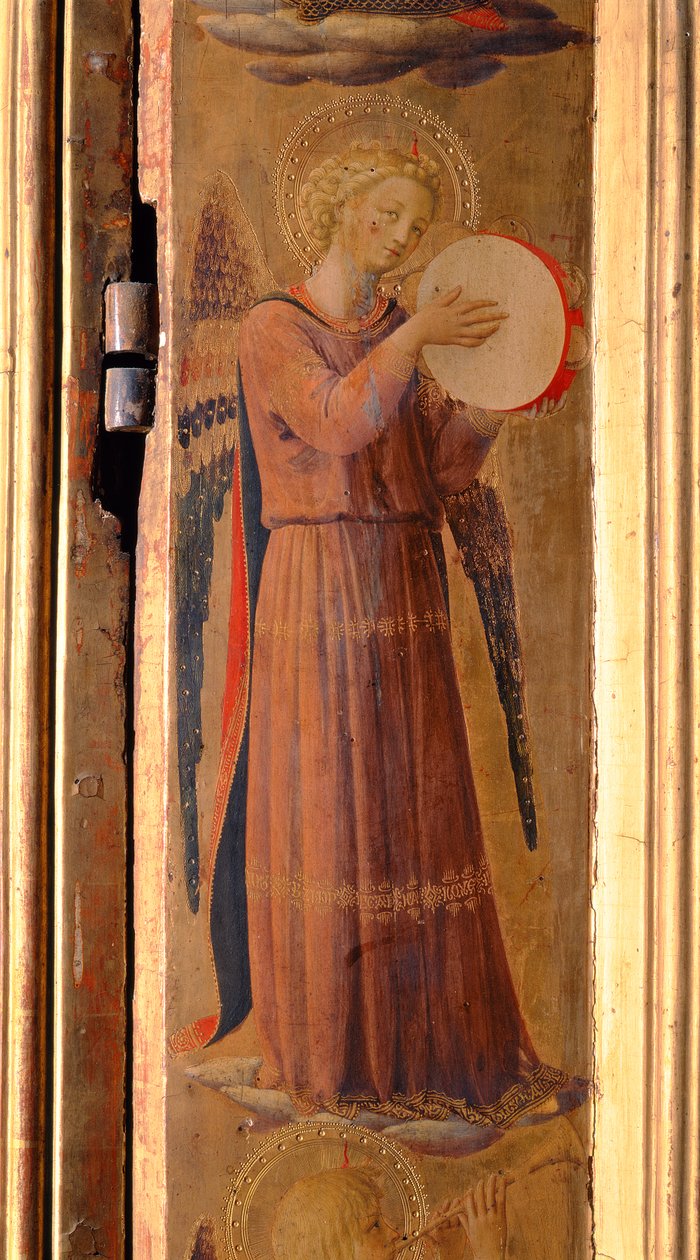 Tamburin játszó angyal, részlet a Linaiuoli-triptichonból, 1433 (tempera a panelen) alkotó: Fra Angelico