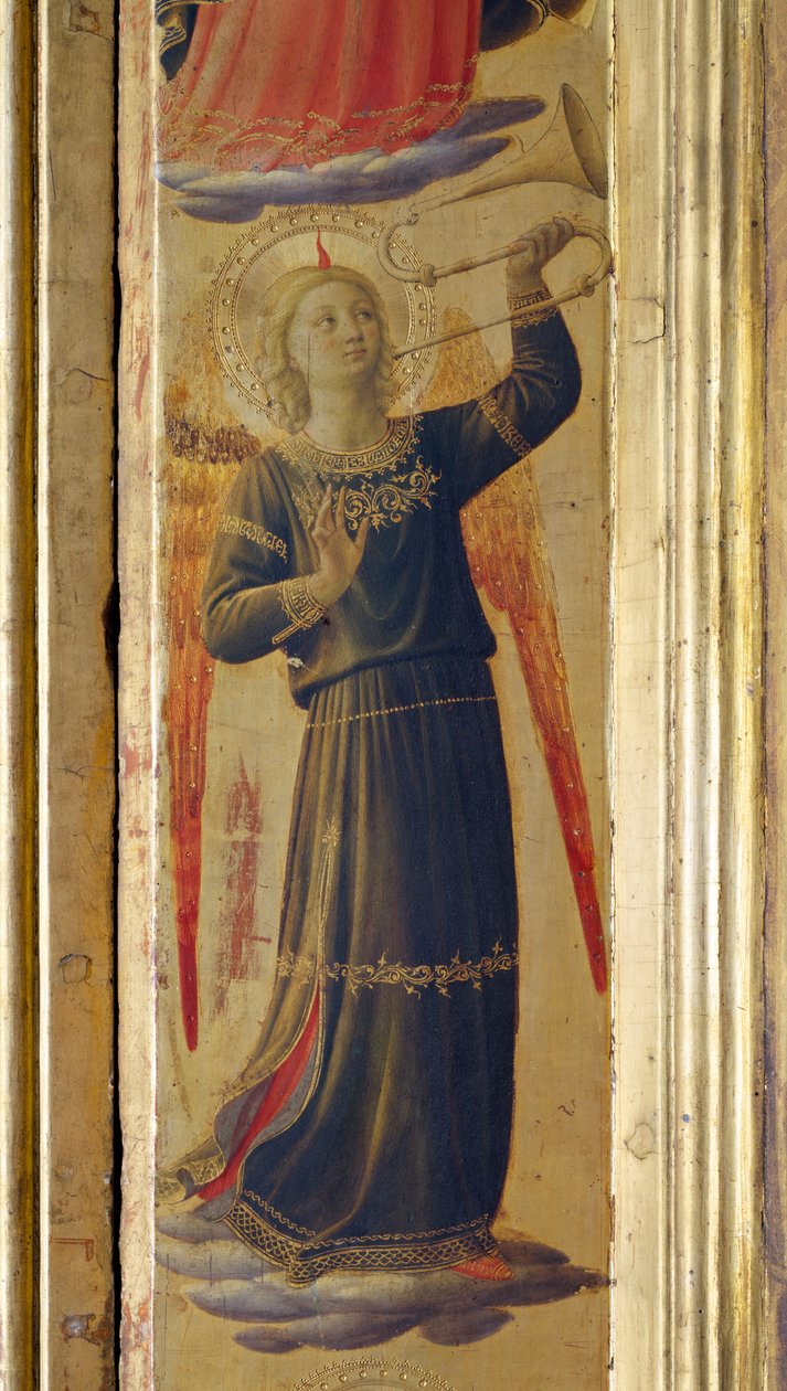 Angyal trombitával a kezében, részlet a Linaivoli triptichonból, 1433 (tempera, tábla) alkotó: Fra Angelico
