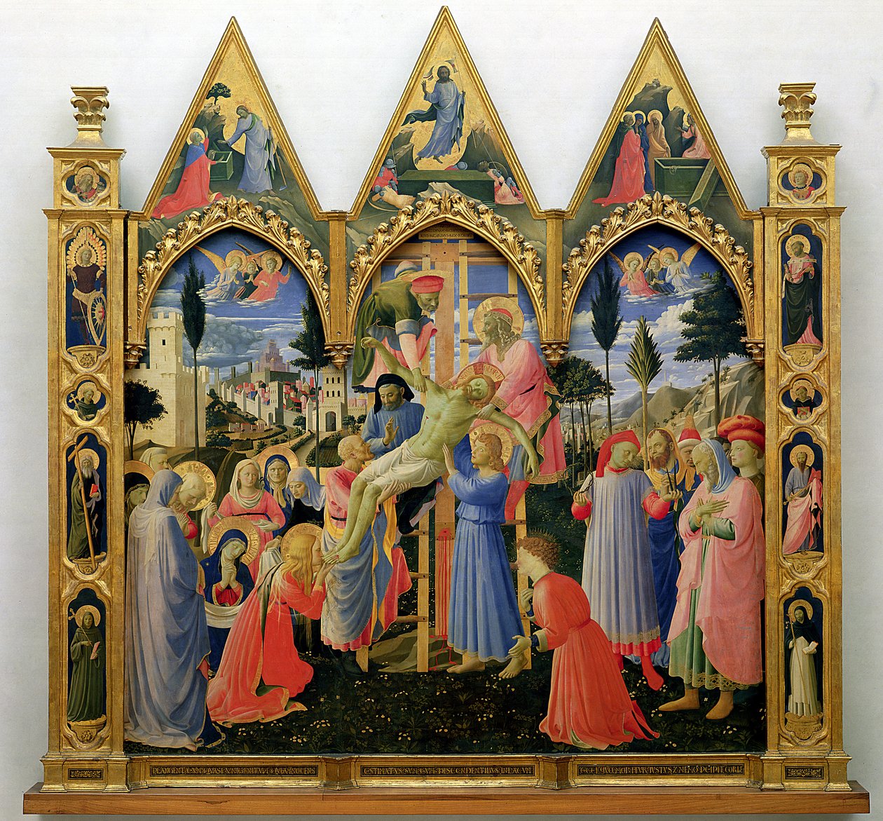 Santa Trinita oltárkép, keret és csúcsok, Lorenzo Monaco (Piero di Giovanni) (1370-1425 körül), elkészült 1434 körül (tempera és arany a panelen) alkotó: Fra Angelico
