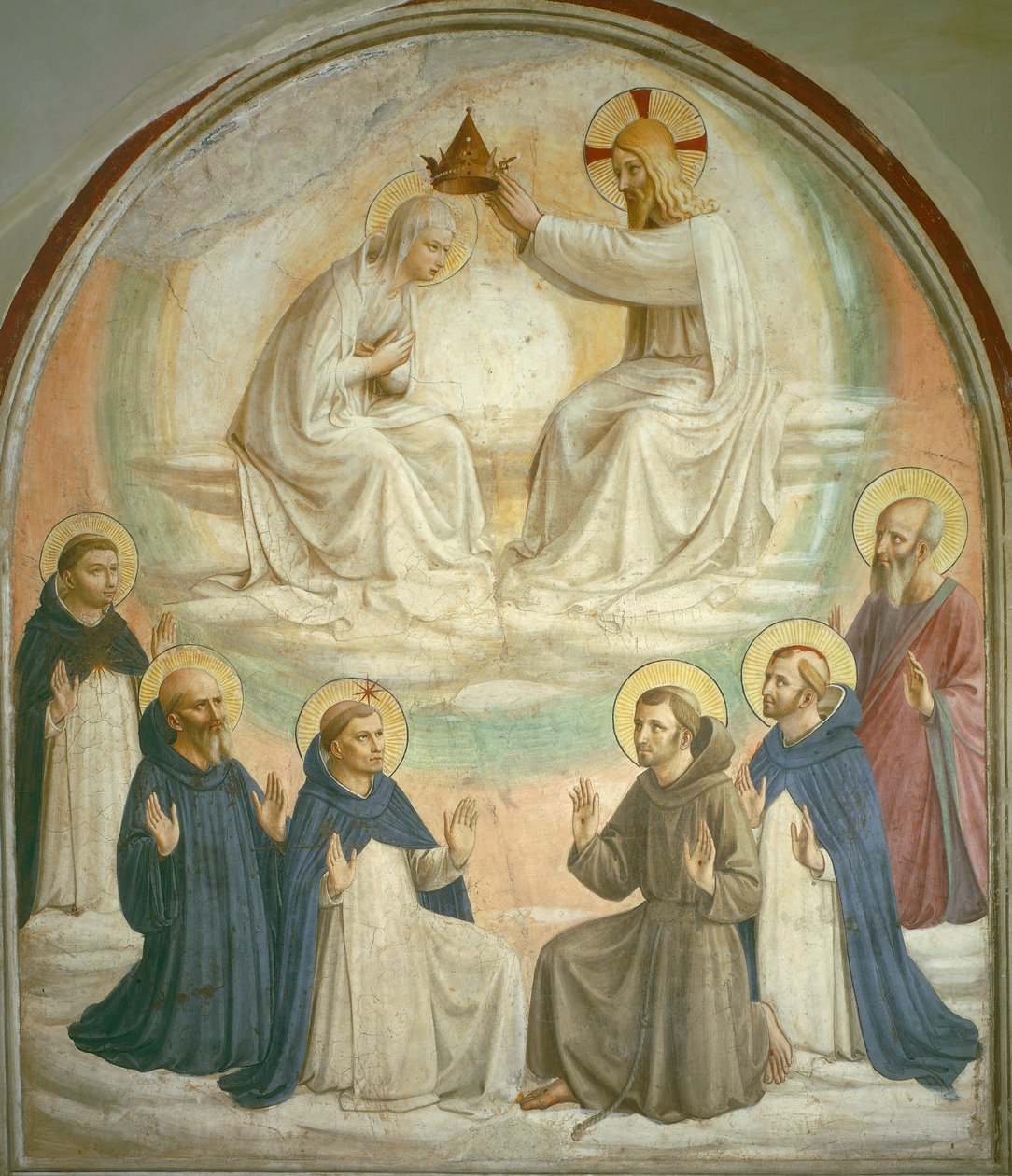 Szűzanya koronázása Szent Tamás, Benedek, Domonkos, Ferenc, Mártír Péter és Pállal, 1442 alkotó: Fra Angelico